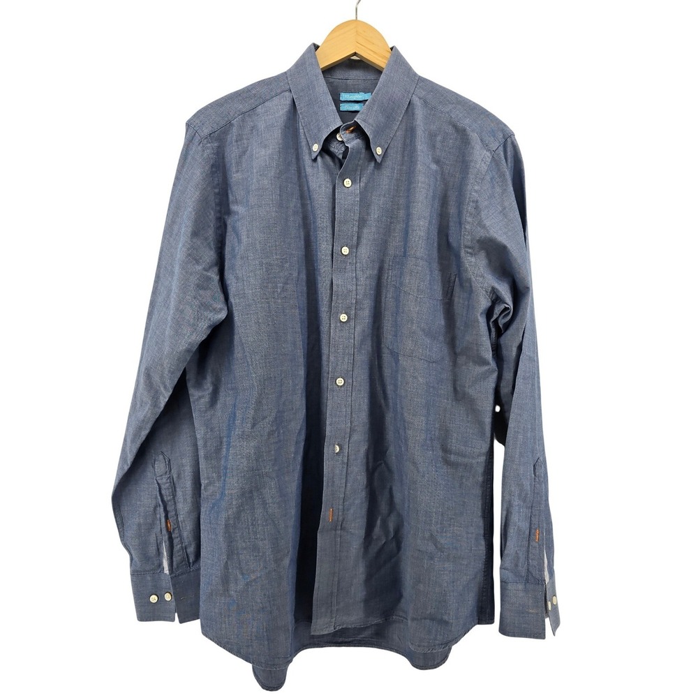 J.McLaughlin Shirt Mens L Trim Fit Blue Button-down Long Sleeve EUC